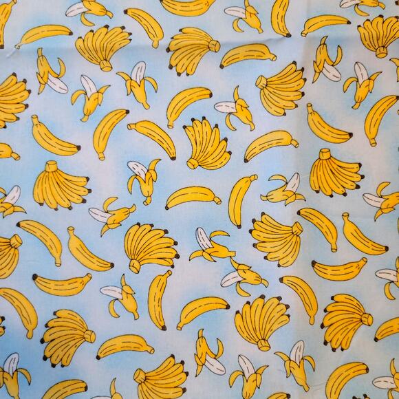 Hancock Fabrics Cotton 1ydx44 Bananas Print Blue Yellow Quilting Sewing Fabric - Picture 1 of 10